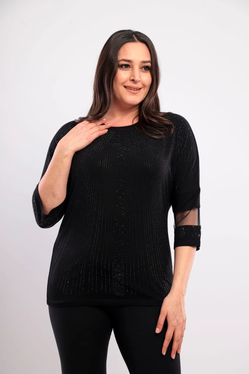 Büyük Beden Taş Süslemeli Abiye Bluz