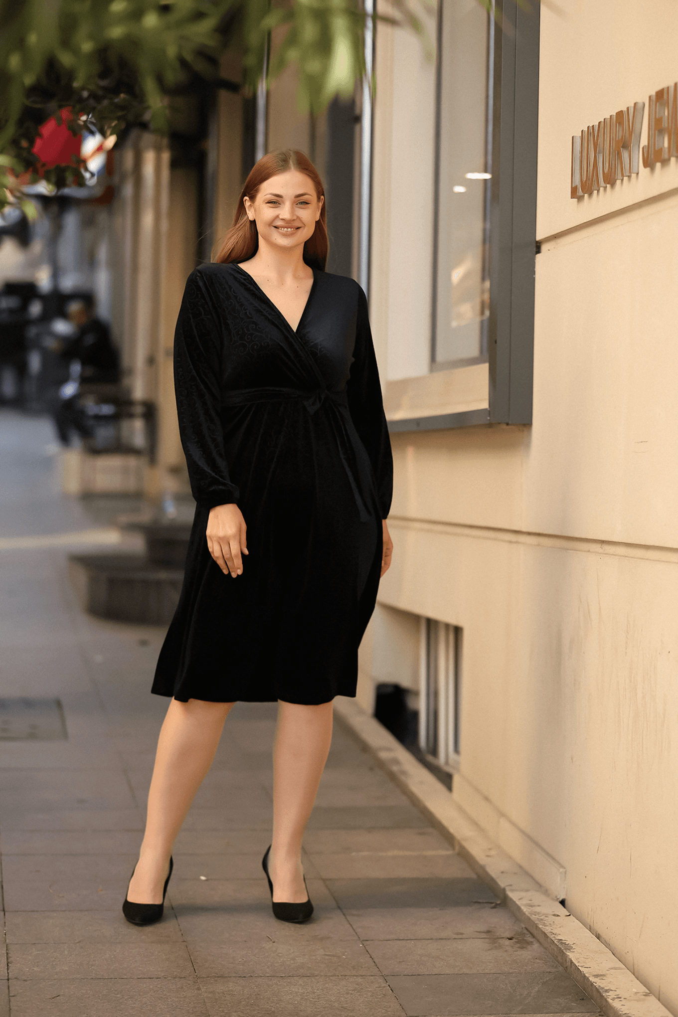 Büyük Beden Kadife Desenli Elbise