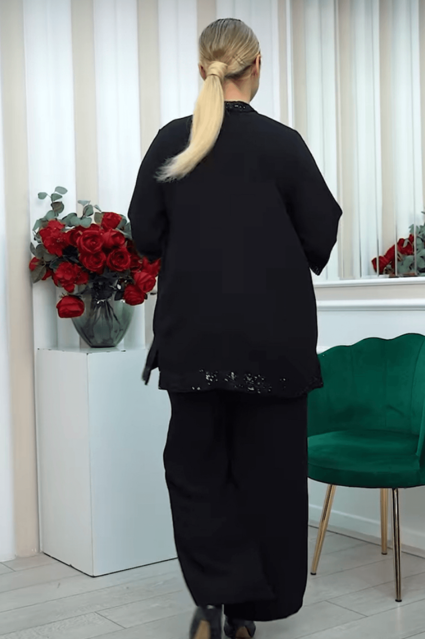 Suzanna Büyük Beden Sim Şeritli Üçlü Takım Siyah