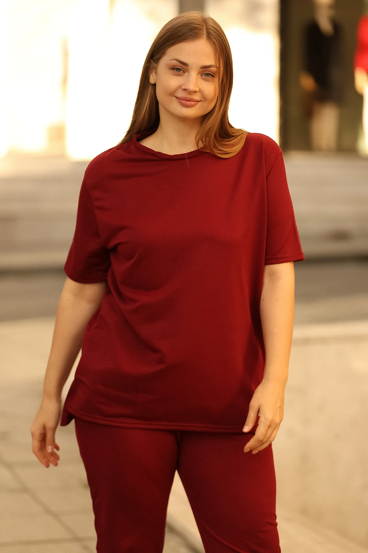 2'Li Paket Basic Bisiklet Yaka İkili Takım Bordo-Saks