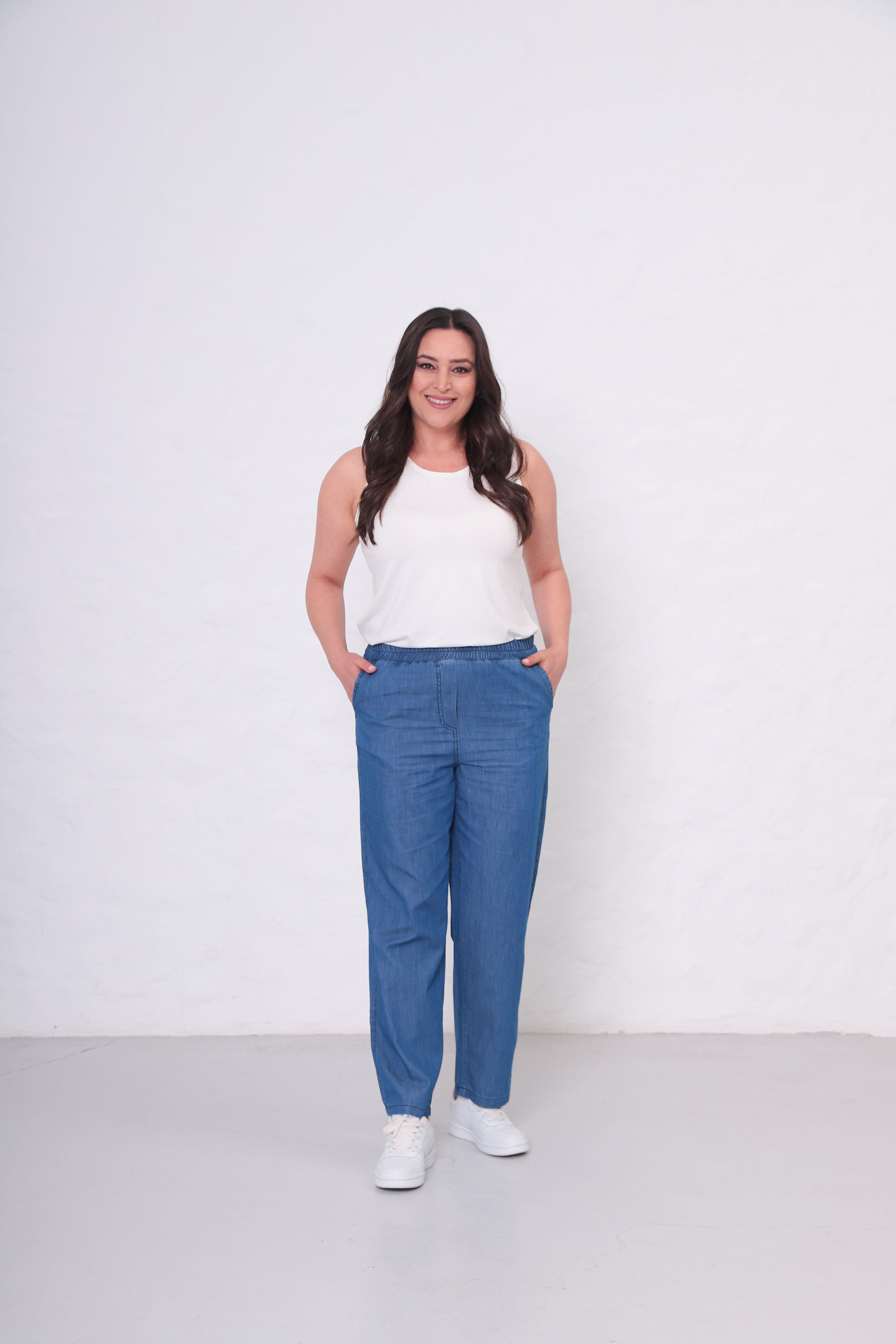 Büyük Beden Beli Lastikli Tensel Kot Pantolon