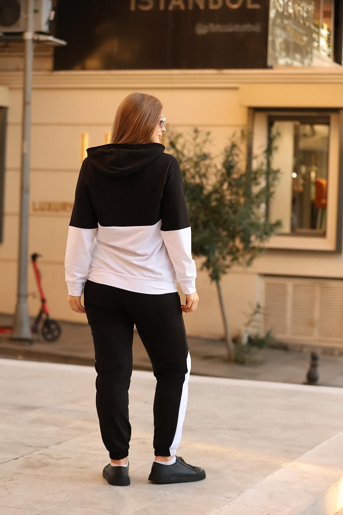 Siyah-Beyaz Likralı İki İplik Pamuklu İkili Takım