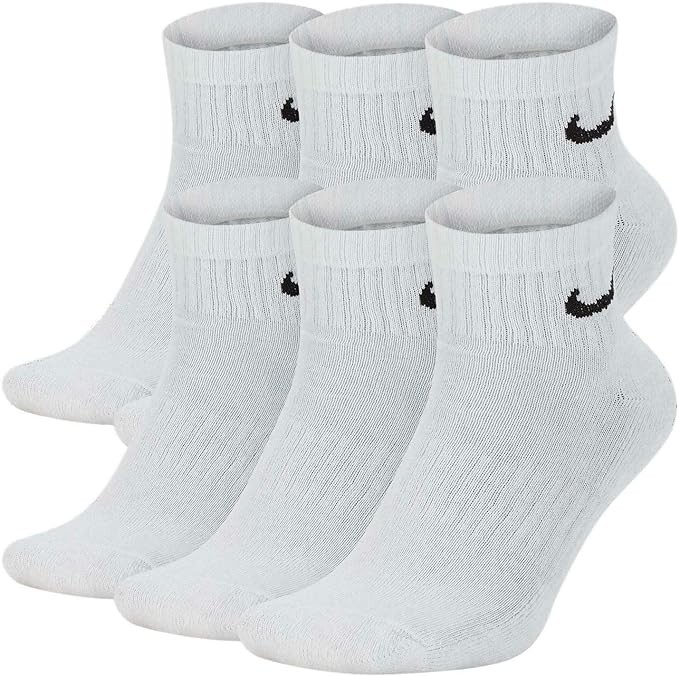 Nike Everyday Cushioned Ankle Training Socks (6 Pair) (White, Large)