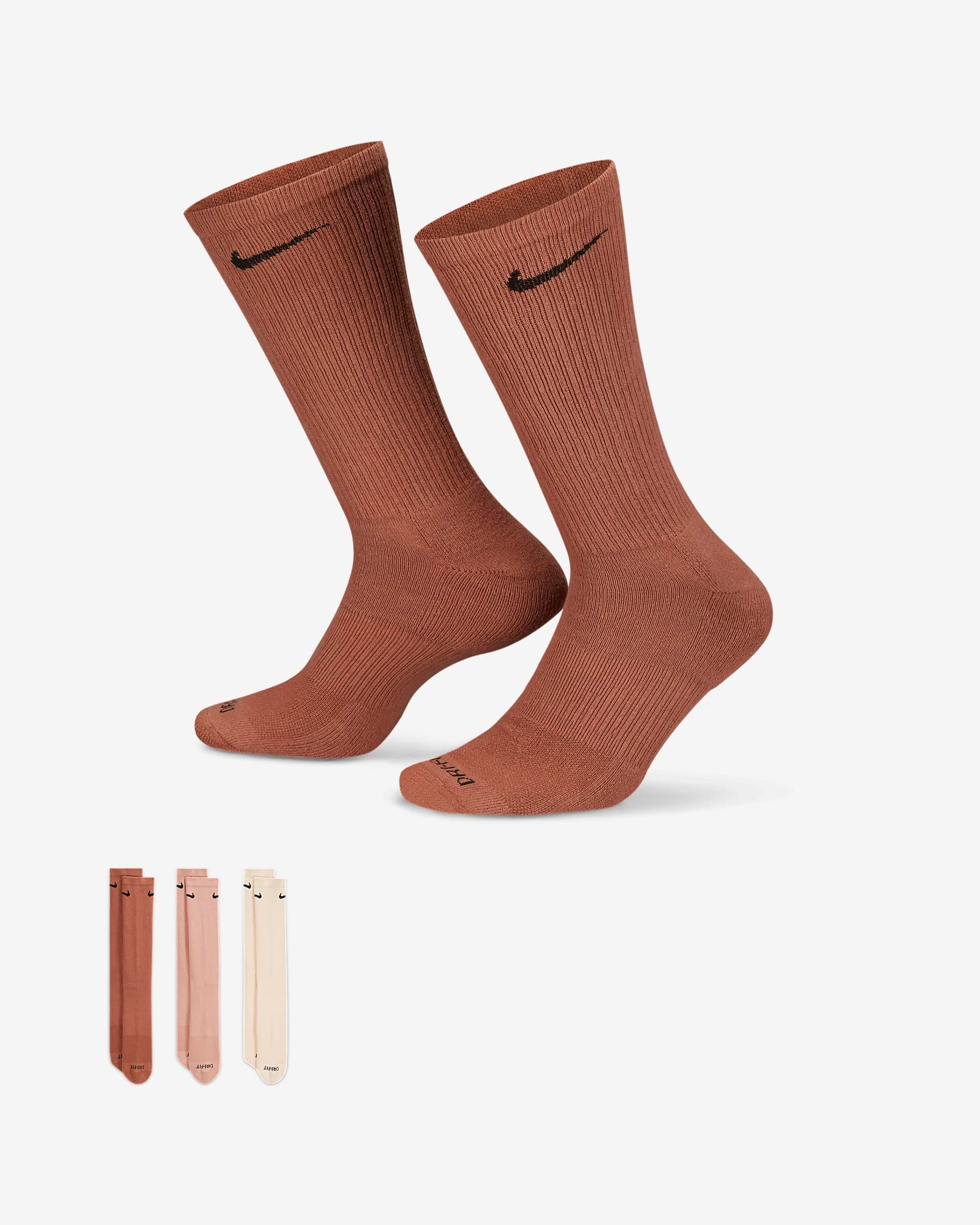 Nike Everyday Plus Cushioned Crew Antrenman Çorapları (3 Çift) - Kahverengi