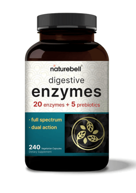 NatureBell Digestive Enzymes with Prebiotics 240 Veggie Capsules - 20 Enzyme & 5 Prebiotic Complex