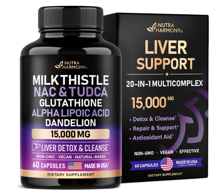 NUTRAHARMONY Liver Detox TUDCA | Milk Thistle | Alpha Lipoic Acid | NAC & Glutathione - Liver Cleanse,1737mg Per Serving 60 Capsul.Usa Amazon Best Seller