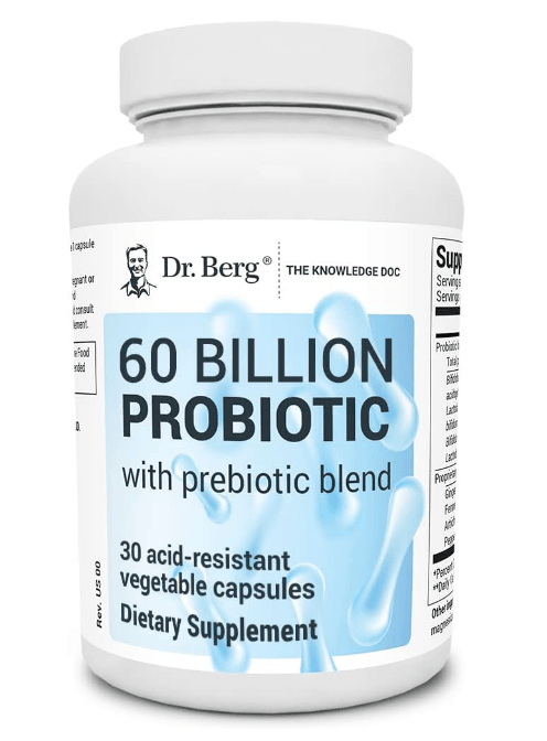 Dr. Berg 60 Billion Probiotic - Probiotics for Men & Women - Pre and Probiotics for Digestive Health - 30 Vegetable Capsul.Usa Amazon Best Seller