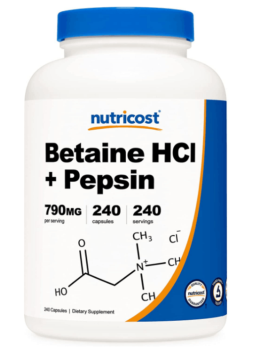 Nutricost Betaine HCl + Pepsin 790mg, 240 Capsules - Gluten Free & Non-GMO.