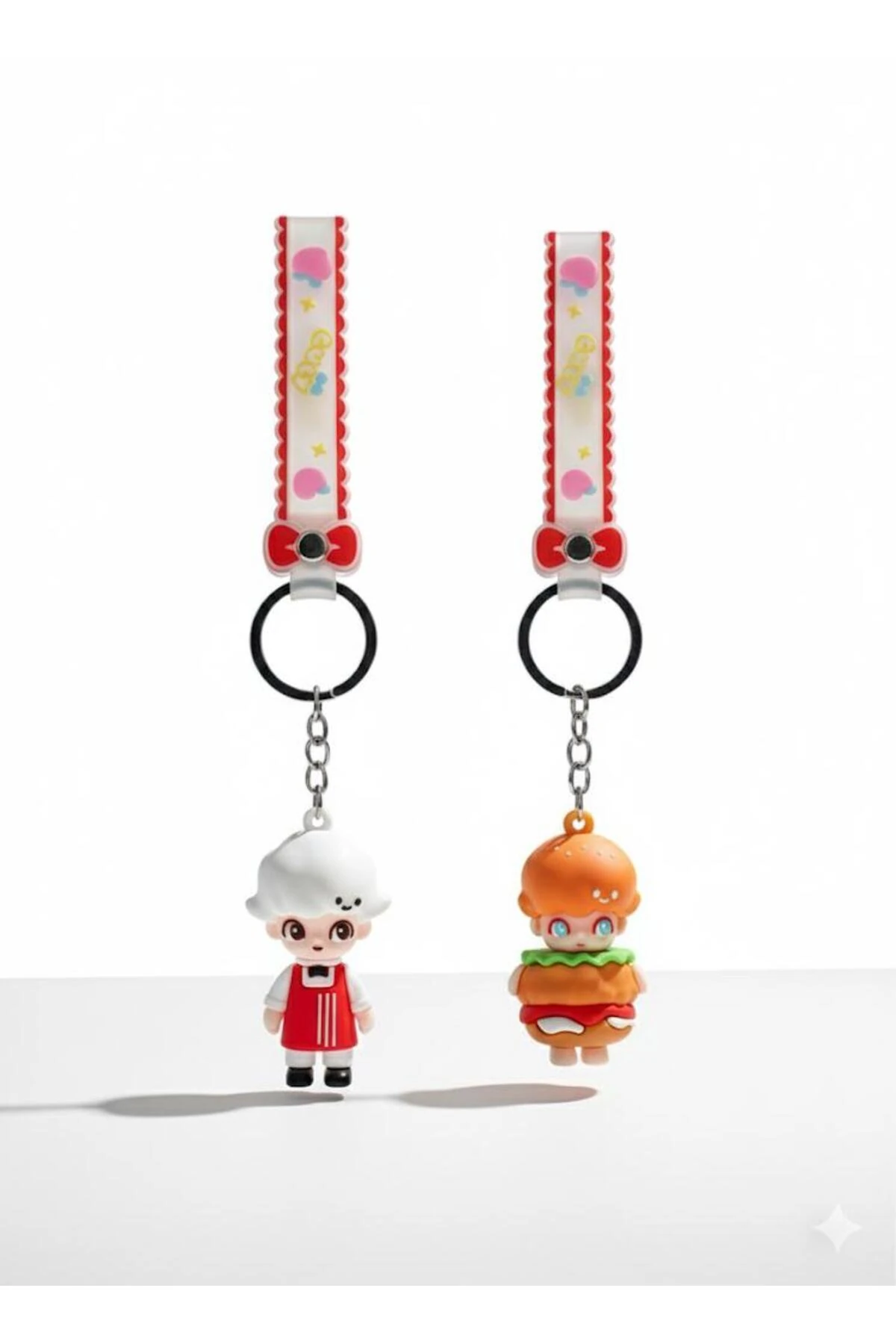 Popüler Figür Stili Şef ve Burger Figür Anahtarlık Seti