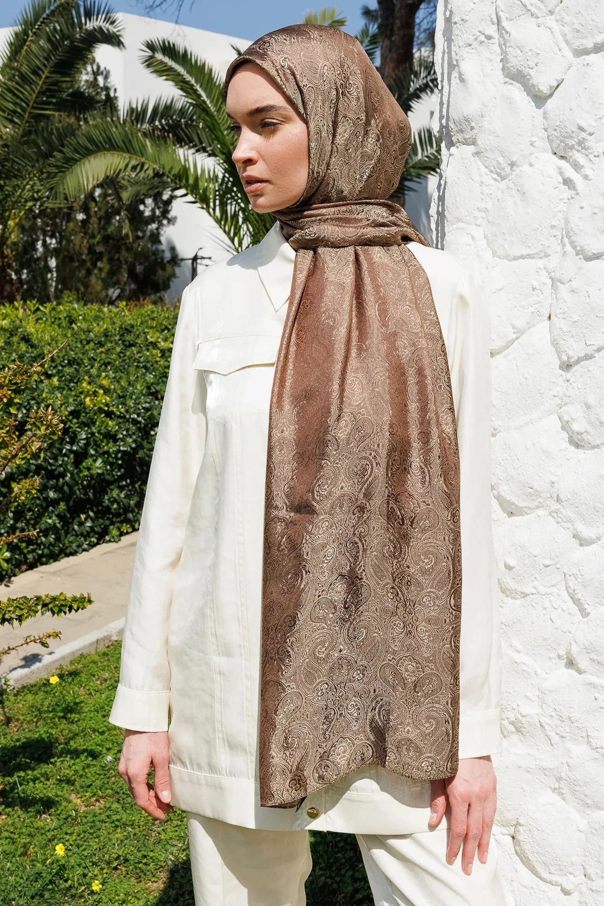 Moren Desen Shine Line Şal Acı Kahve-Bej