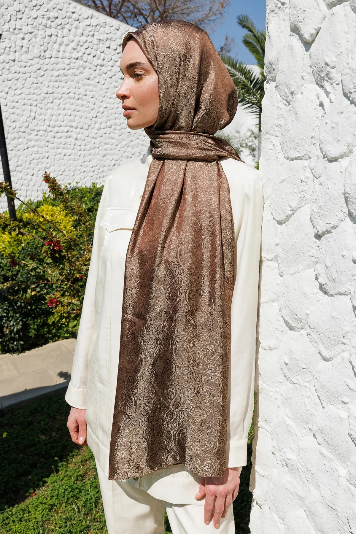 Moren Desen Shine Line Şal Acı Kahve-Bej