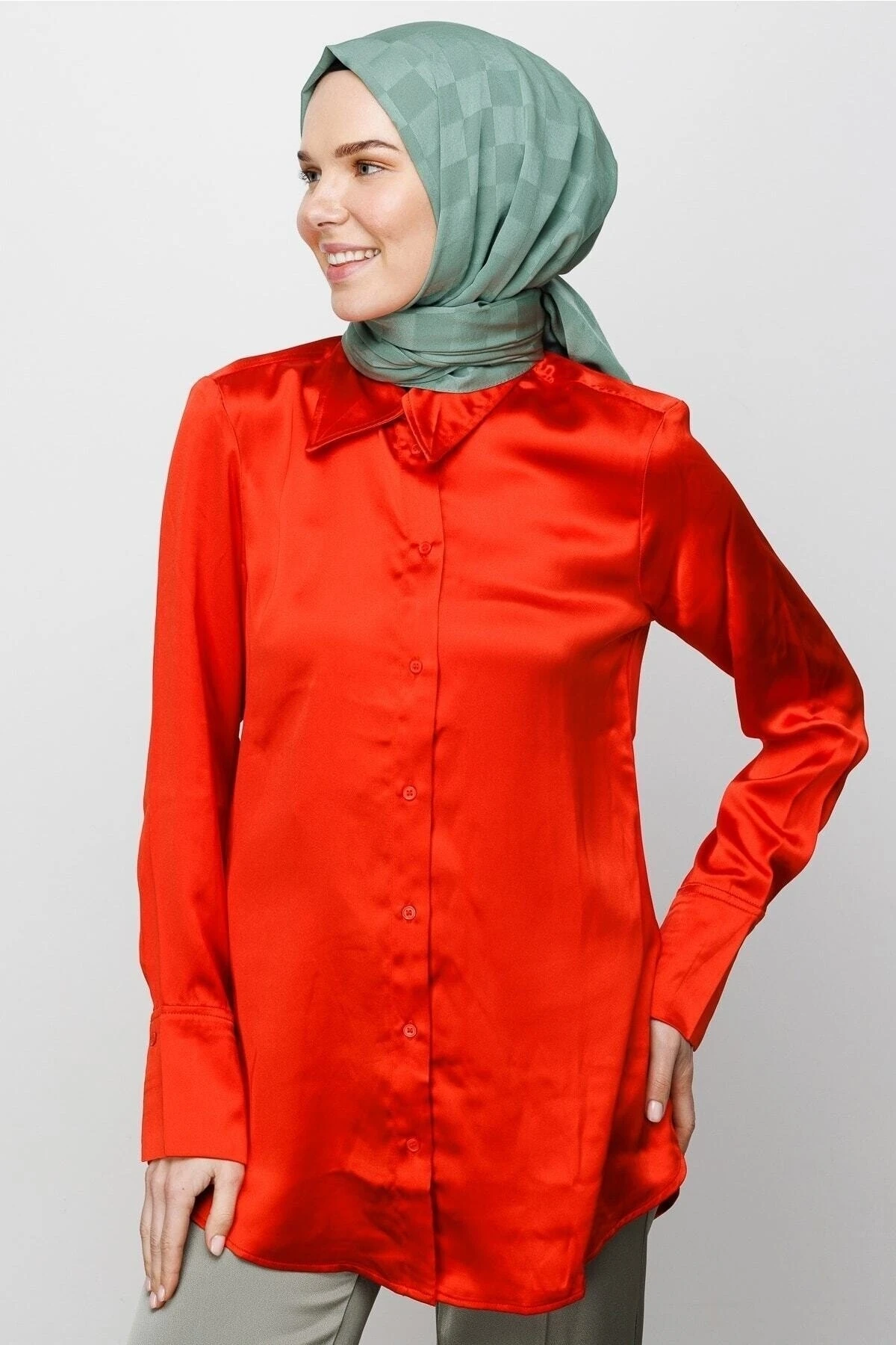 Küf Yeşili Dama Desen Ipeksi Jakar Şal