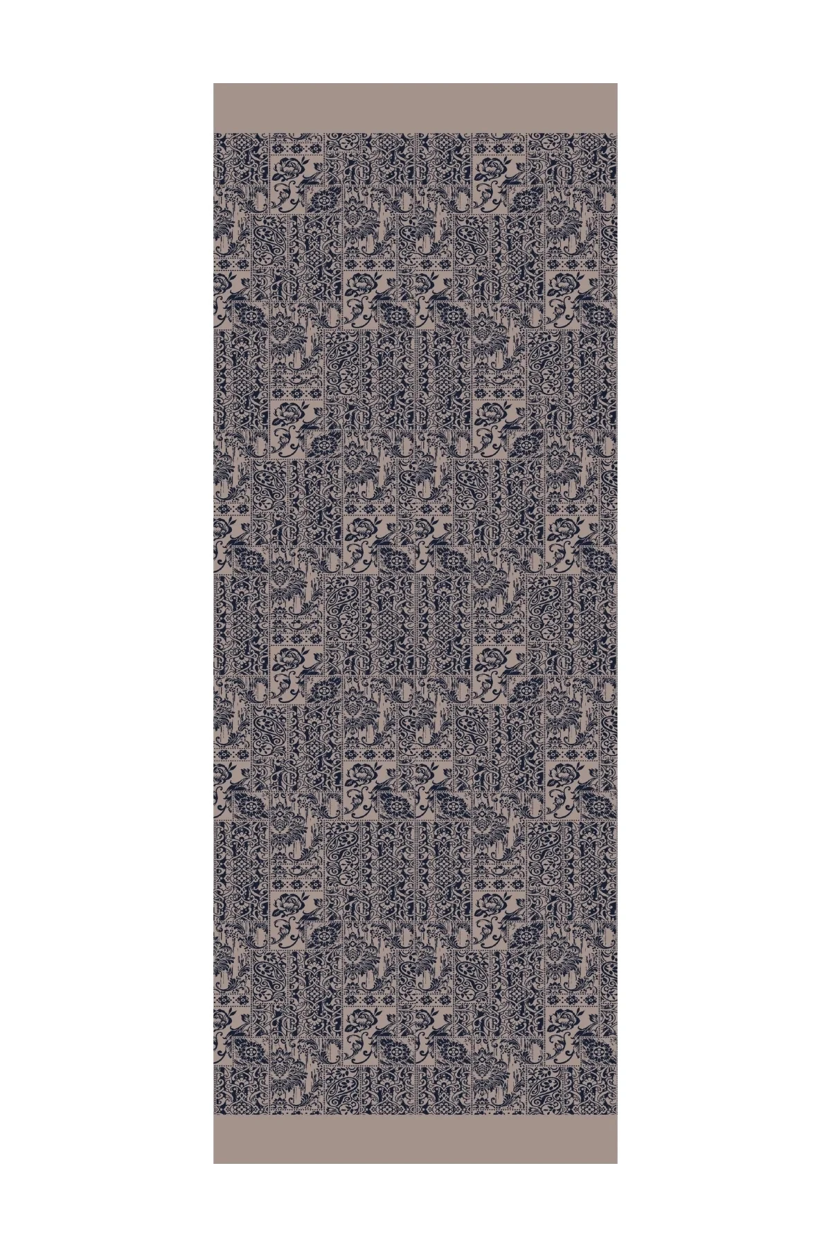 Henna Desen Çift Taraflı Şal Lacivert-Bej