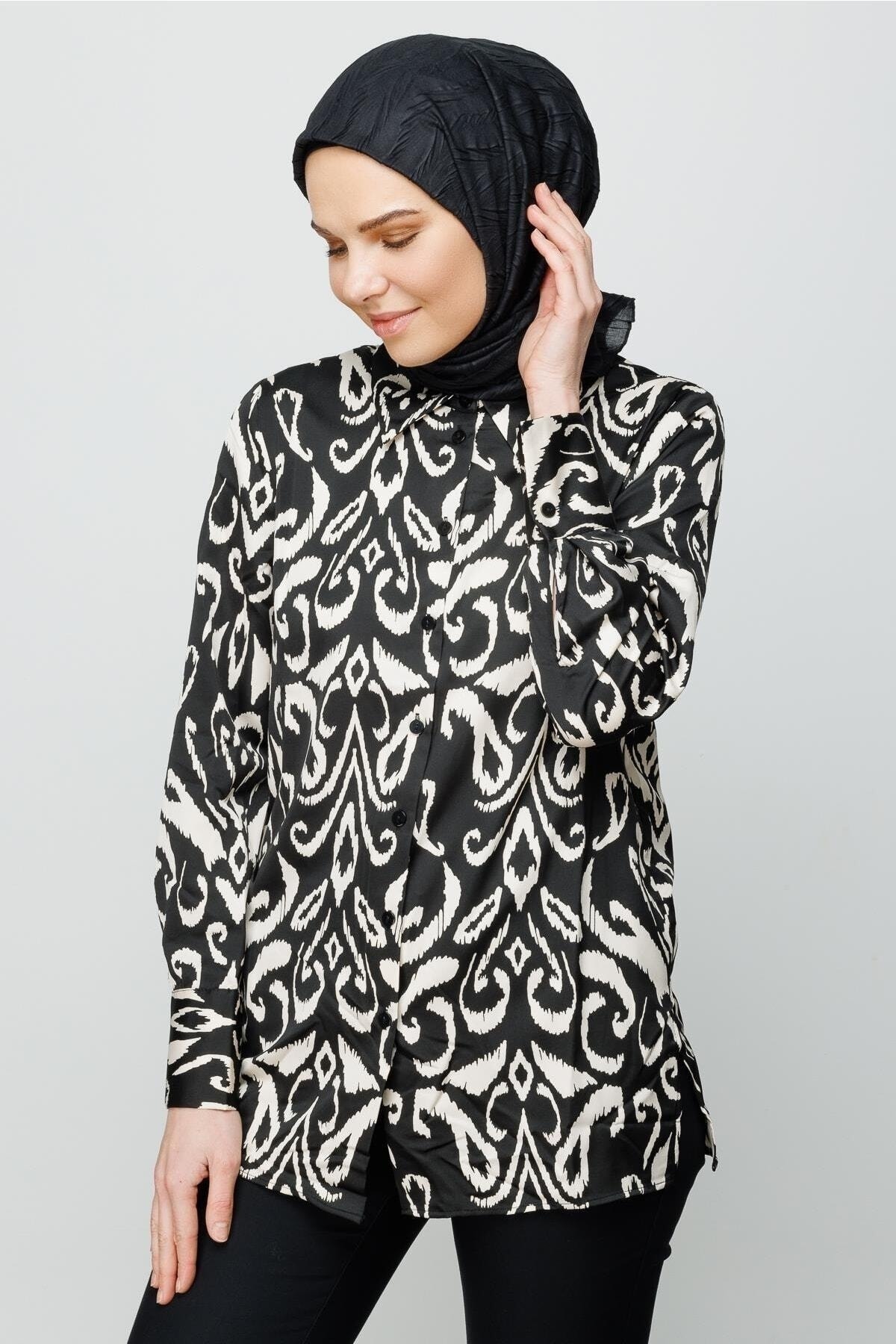 Siyah Piliseli Bambu Eşarp