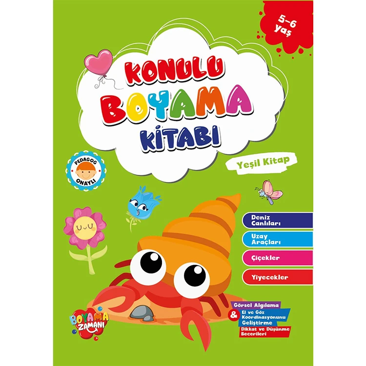 Boyama Zamanı Konulu Boyama Yeşil Kitap 5+6 Yaş