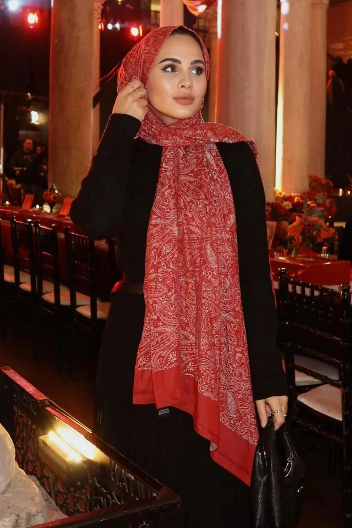 Velora Desen Çift Taraflı Şal Bordo-Mint Yeşili