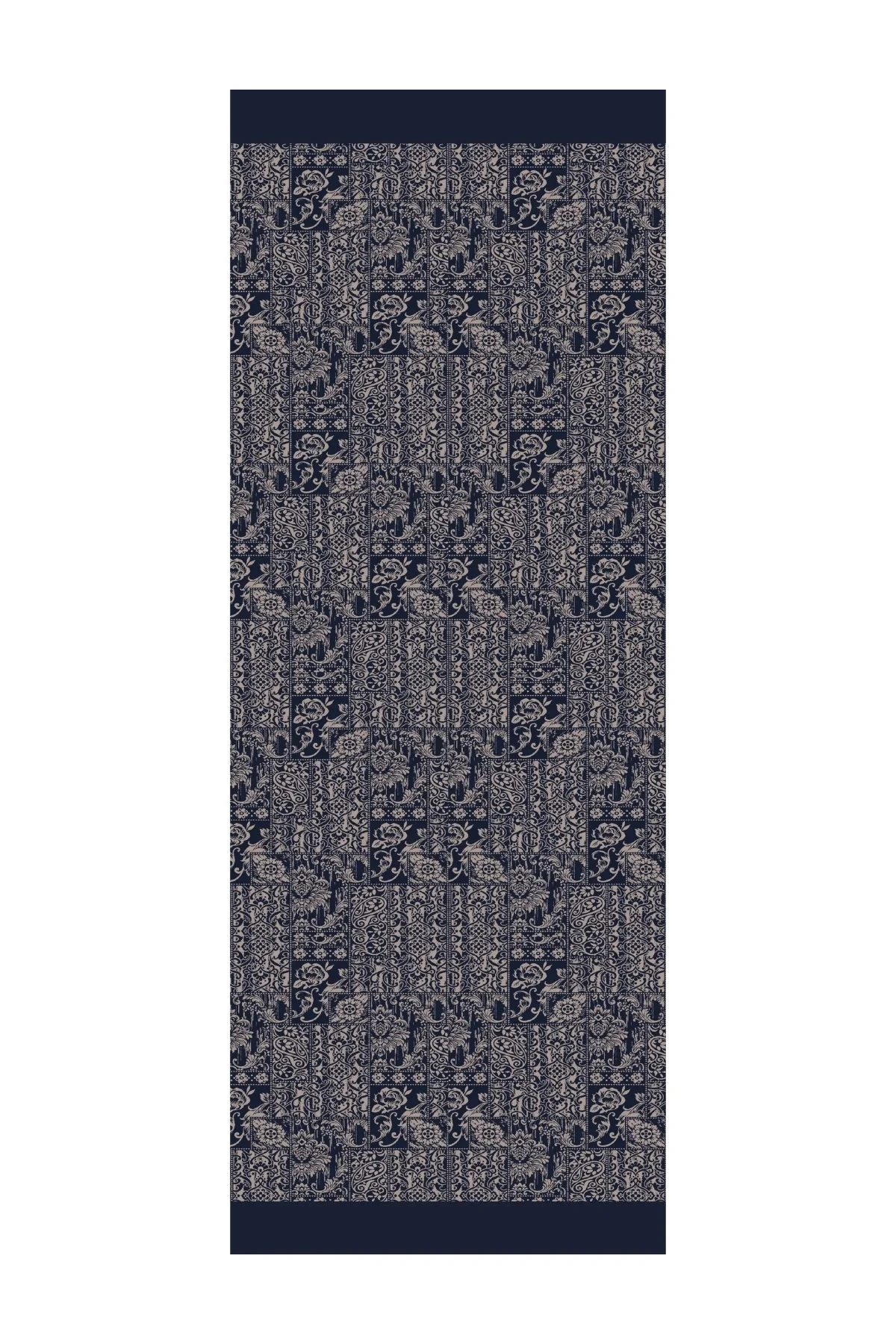 Henna Desen Çift Taraflı Şal Lacivert-Bej