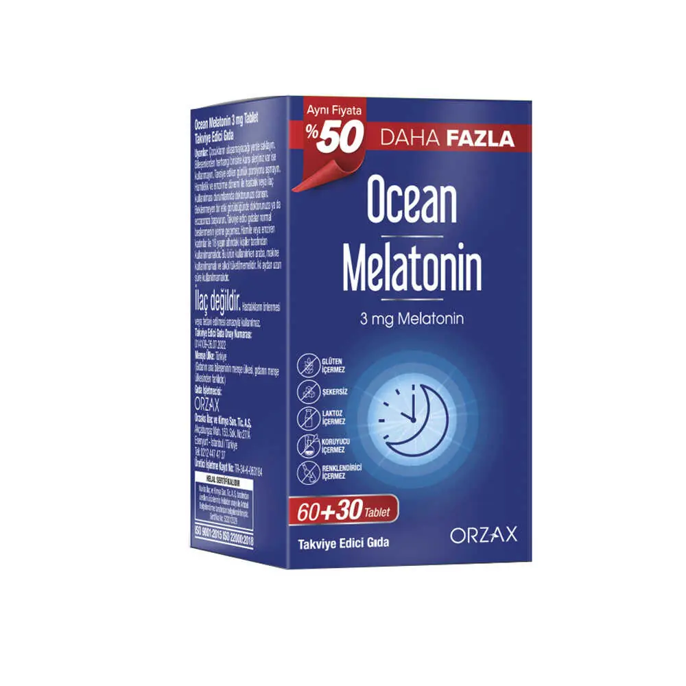 Orzax Ocean Melatonin 3 mg Takviye Edici Gıda 90 Tablet
