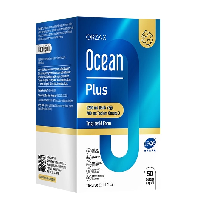 Orzax Ocean Plus Saf Balık Yağı 1200 mg 50 Kapsül