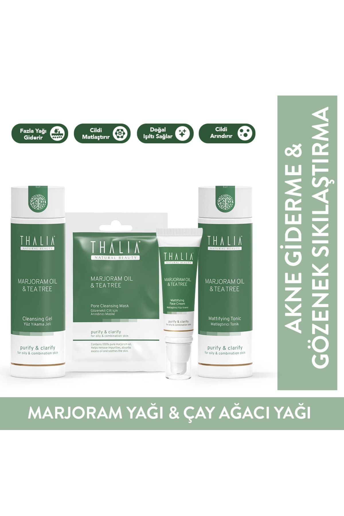 Akne & Gözenek Sıkılaştırmaya Yardımcı Cilt Bakım Seti 1x 50ml & 1x 200ml & 1 x 200ml & 1 x 15ml