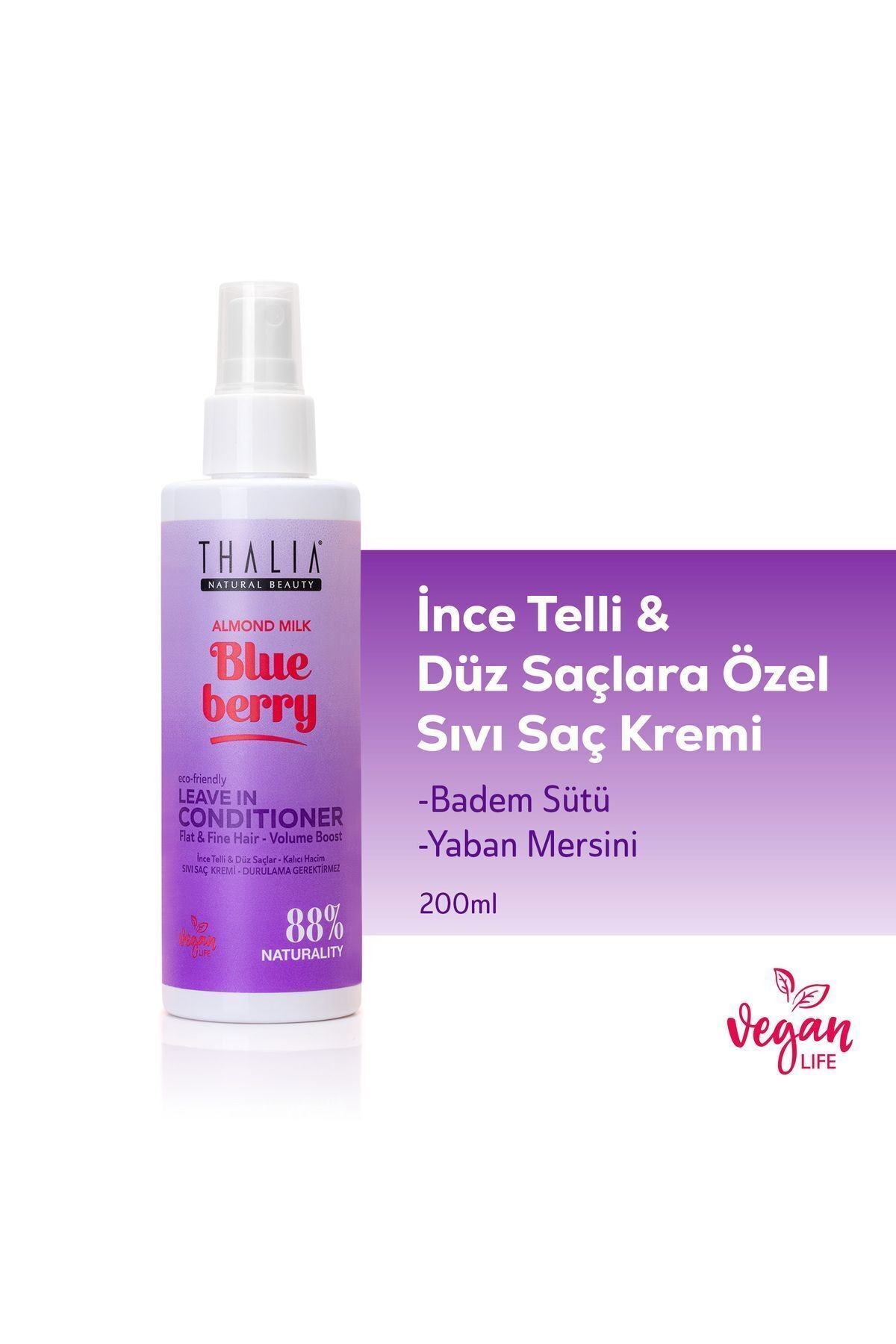 Badem Sütü & Yaban Mersini Özlü İnce Telli & Düz Saçlar Sıvı Saç Kremi 200ml