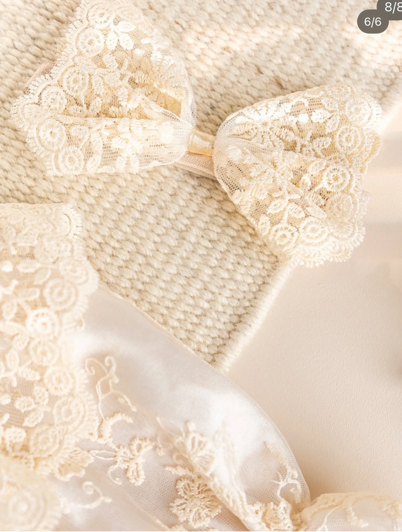 Kız Bebek Krem Dantel Mevlüt Seti 0-3 Ay & 3-6 Ay | Toka + Patik + Çorap 4’lü Set | Özel Gün – Fotoğraf Çekimi