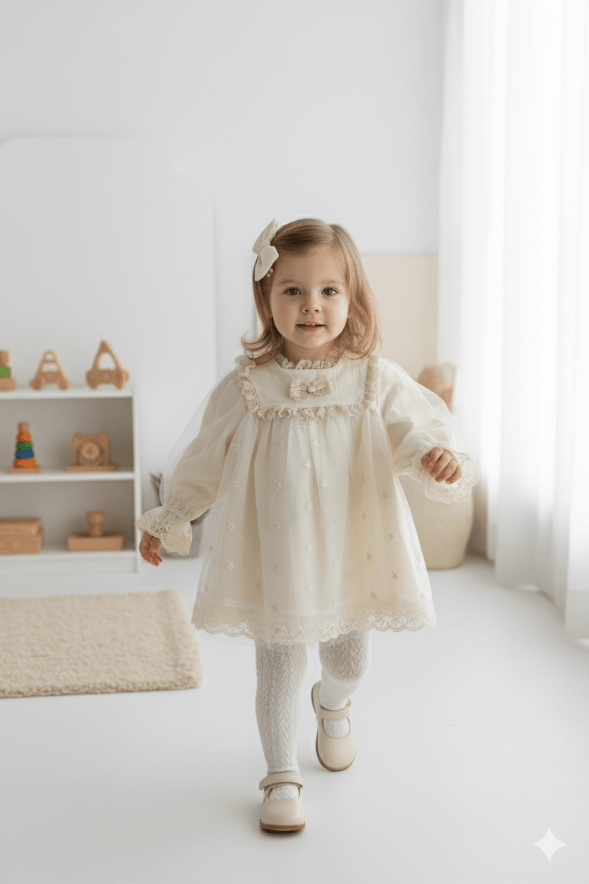 Zoe - Tüllü, Dantelli, Muslin Astar Kız Bebek Elbisesi