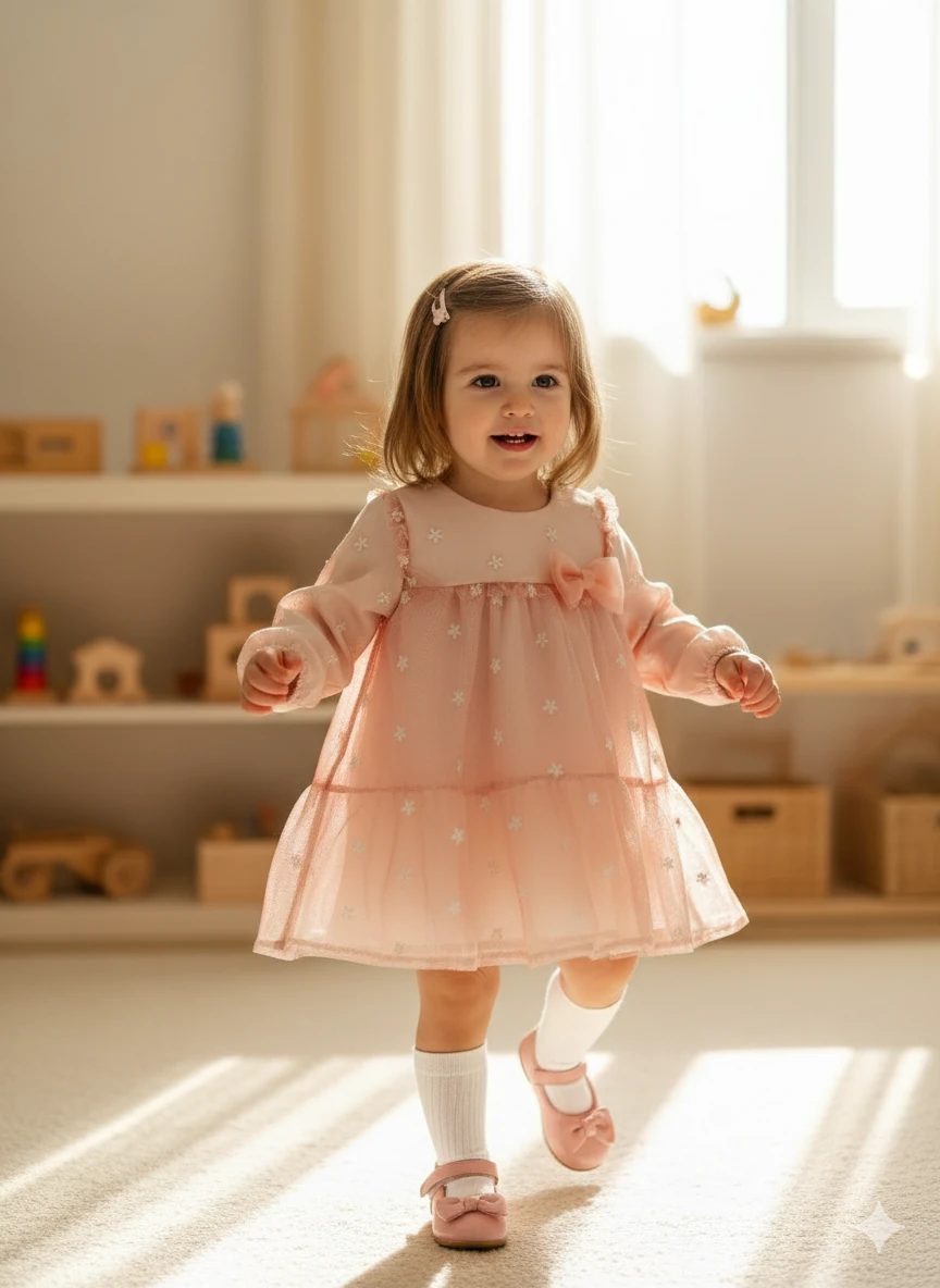 Daisy Çiçek Nakışlı Kız Elbise