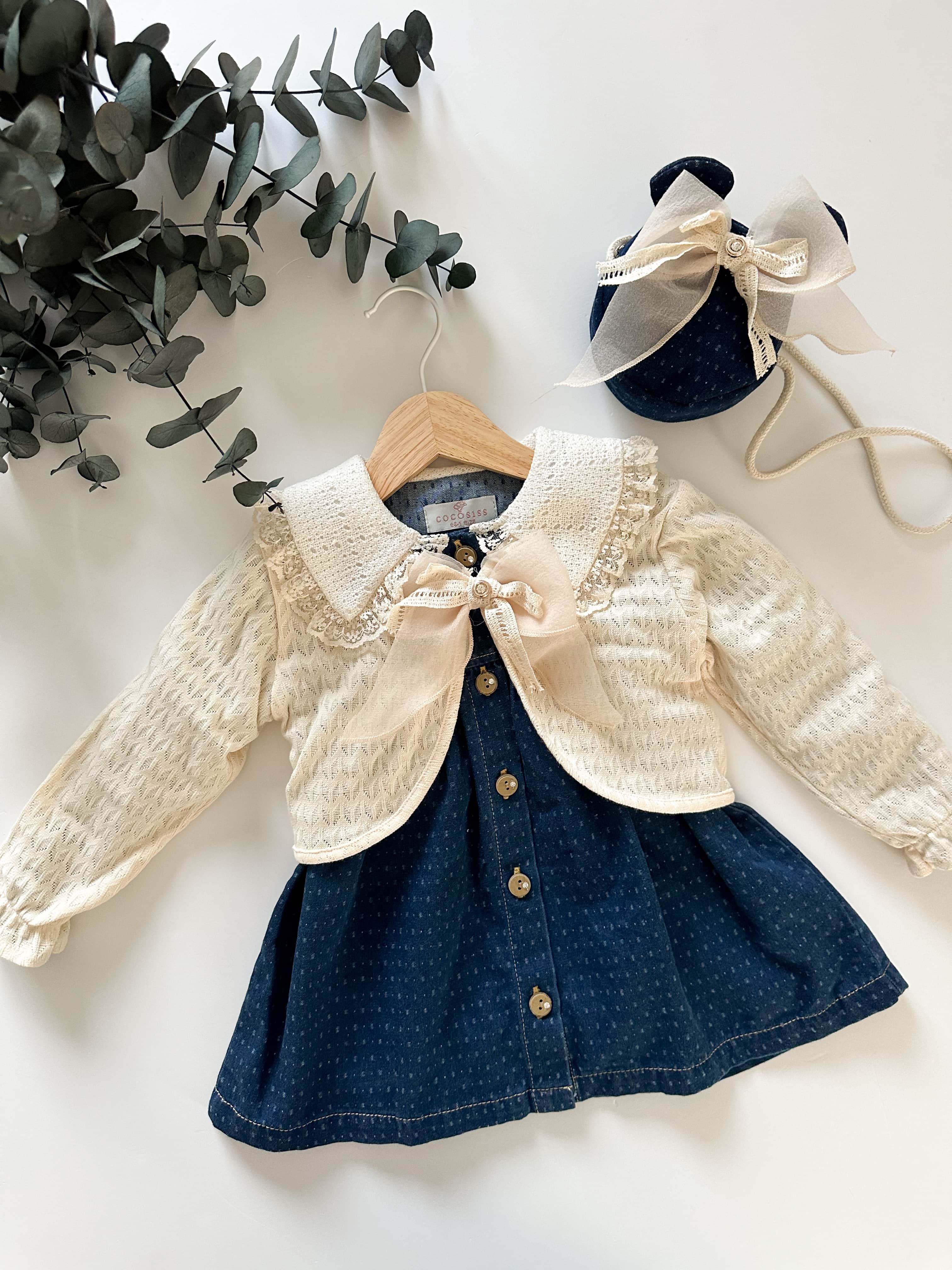 Kız Çocuk Denim Elbise & Hırka Takımı – Çanta Hediyeli (1-5 Yaş)