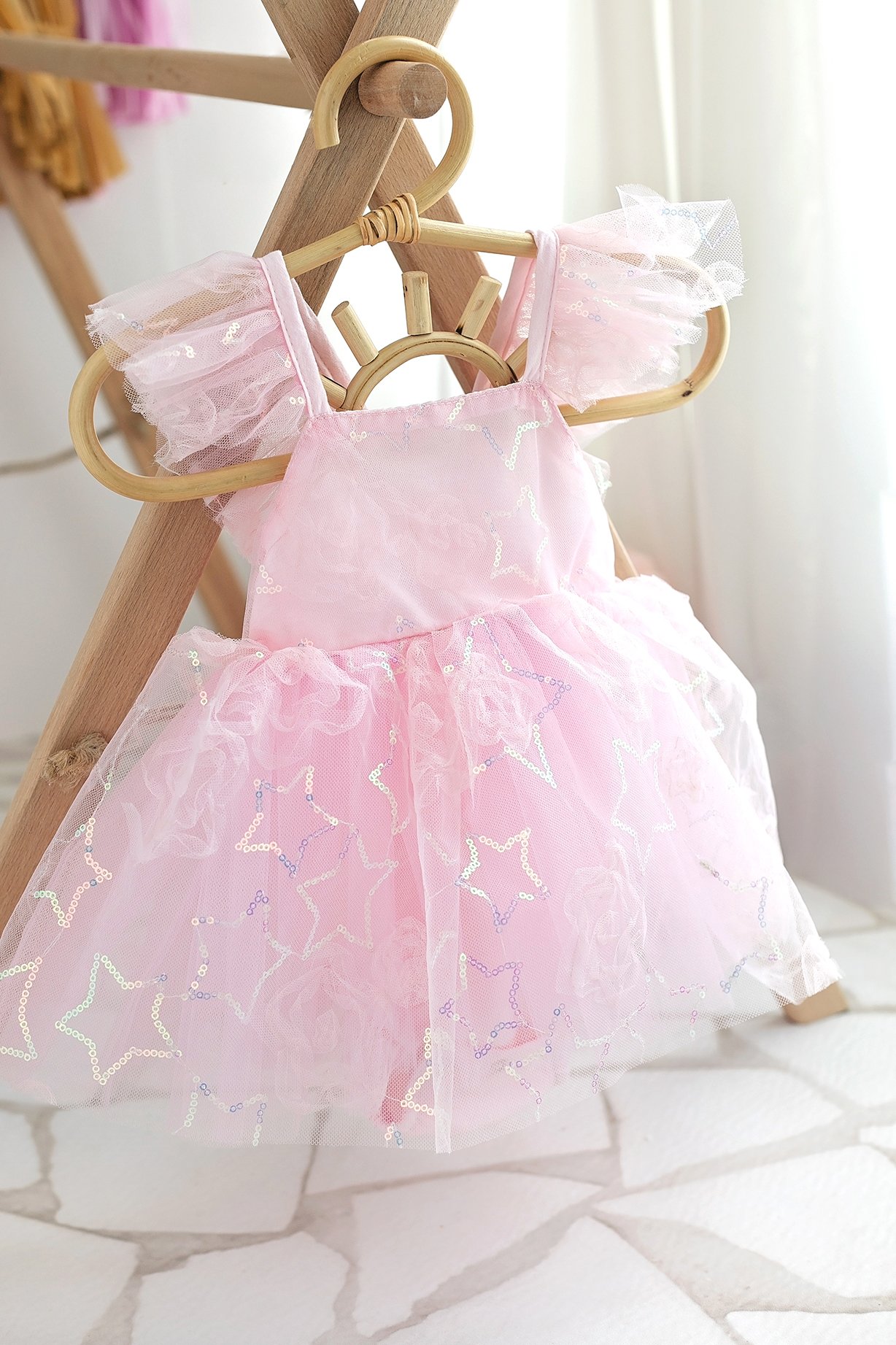 ⭐ Tütülü Yıldız Desenli Bebek Tulum-Pembe