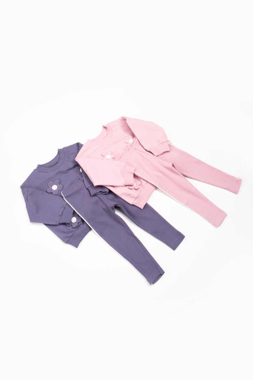 Kız Çocuk Pembe Çiçek Aplikeli Sweat & Tayt İkili Takım (1-6 Yaş)