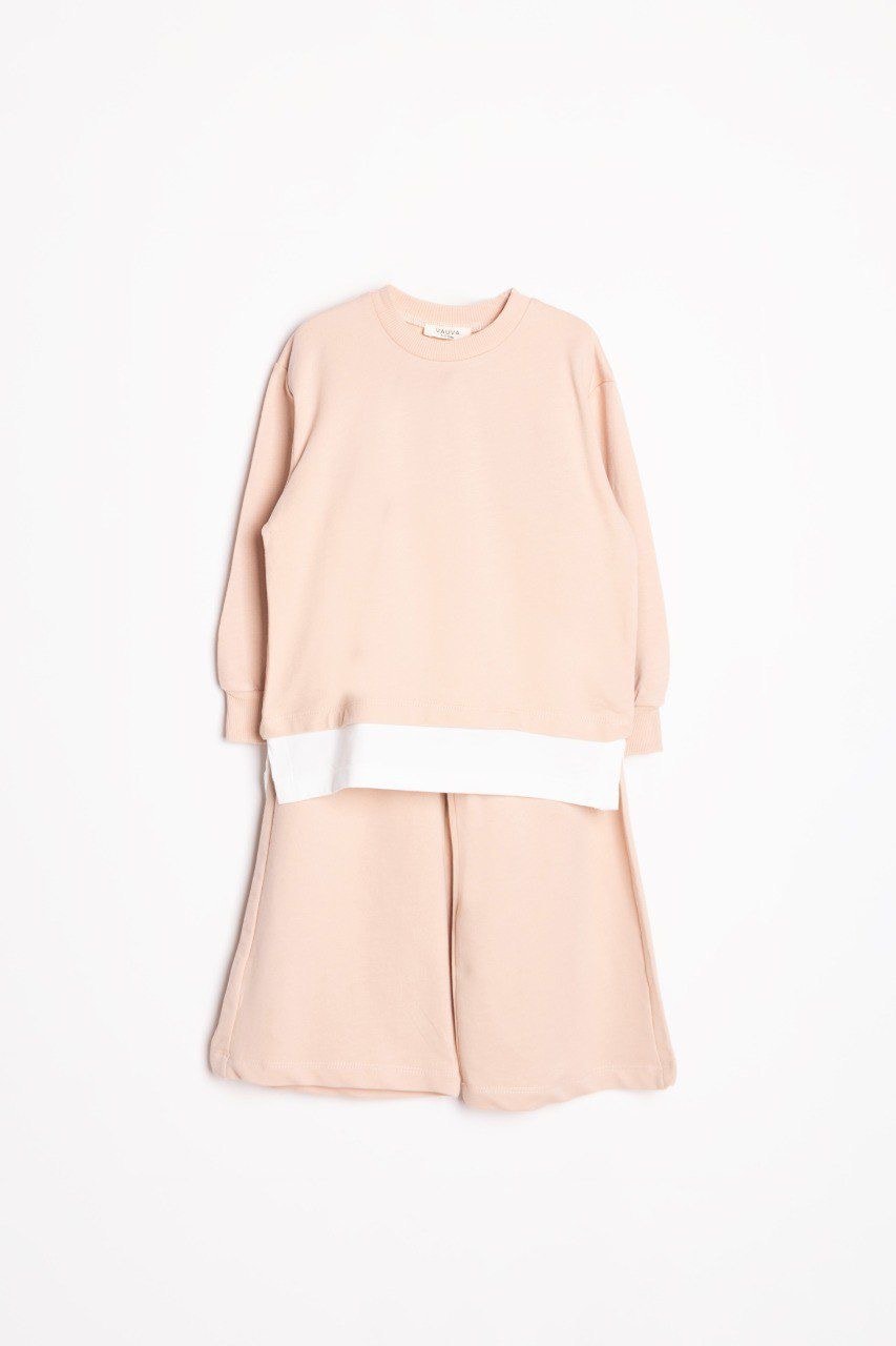 Pudra Rengi Oversize Sweat & Flare Pantolon Kız Çocuk İkili Takım (1-6 Yaş)