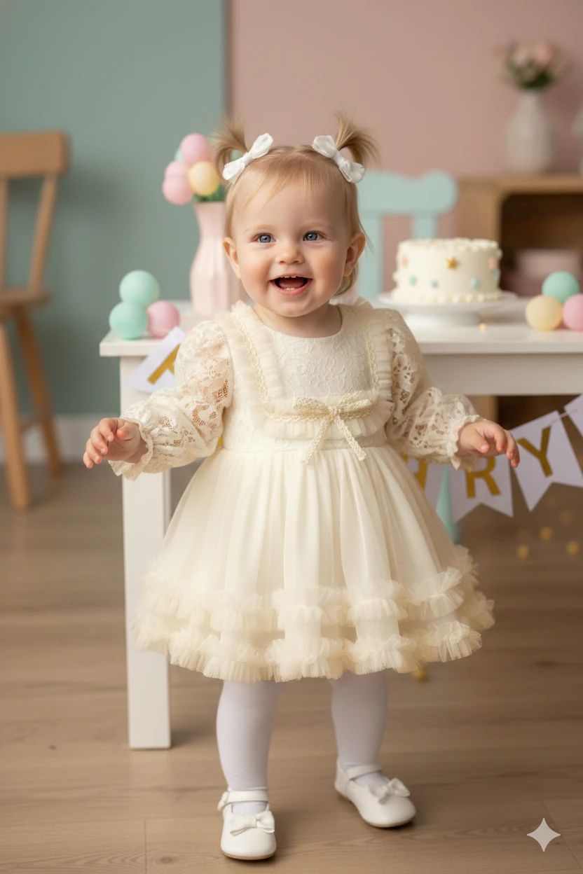 Bebek Kız Dantelli Tüllü Elbise 3-6-9-12-18 Ay