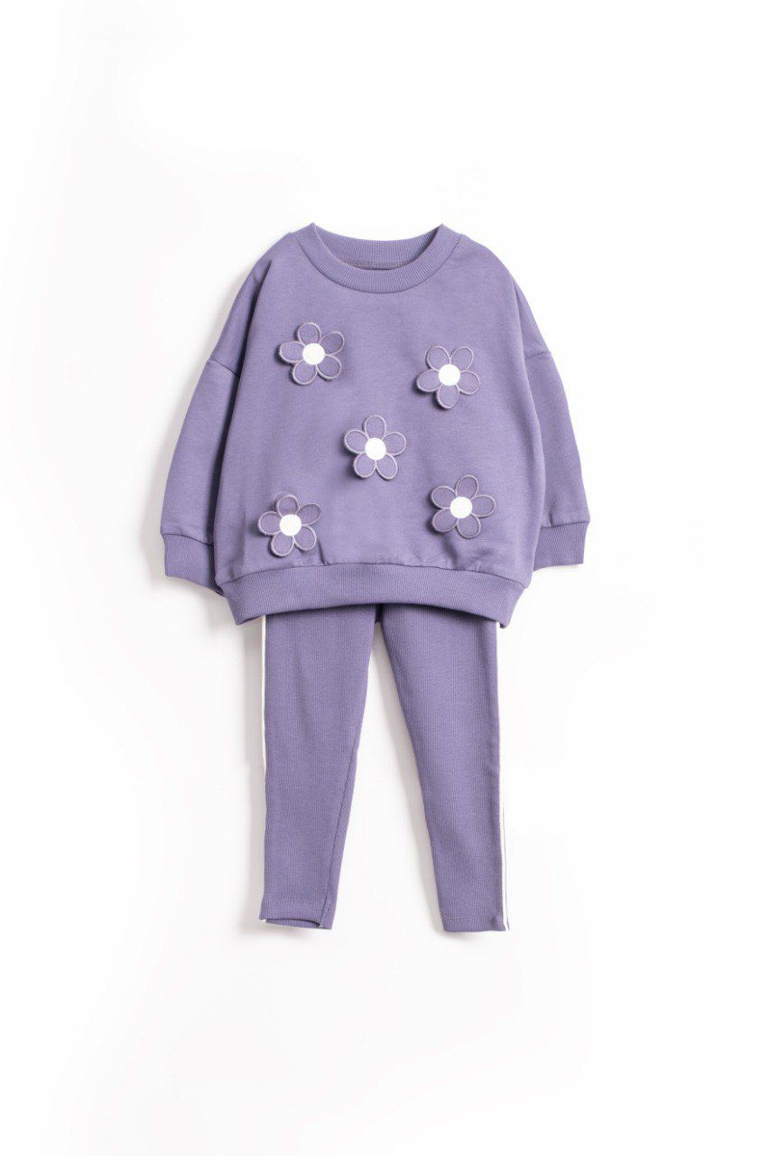 Kız Bebek Çiçek Desenli Sweat ve Tayt Takımı