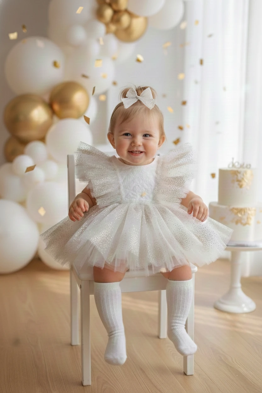 Golden Dream Romper Simli Tütü Elbise 6-9-12-18-24 Ay