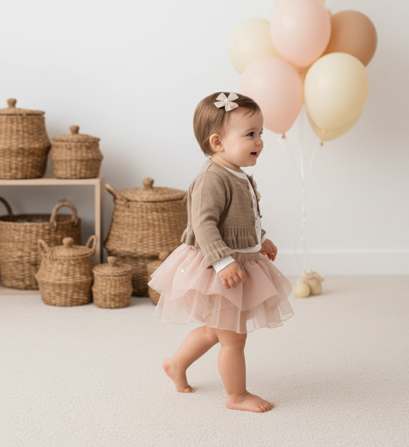 Kız Bebek 3’lü Özel Gün Seti  Hırka + Uzun Kollu Tişört + Tüllü Etekli Şort