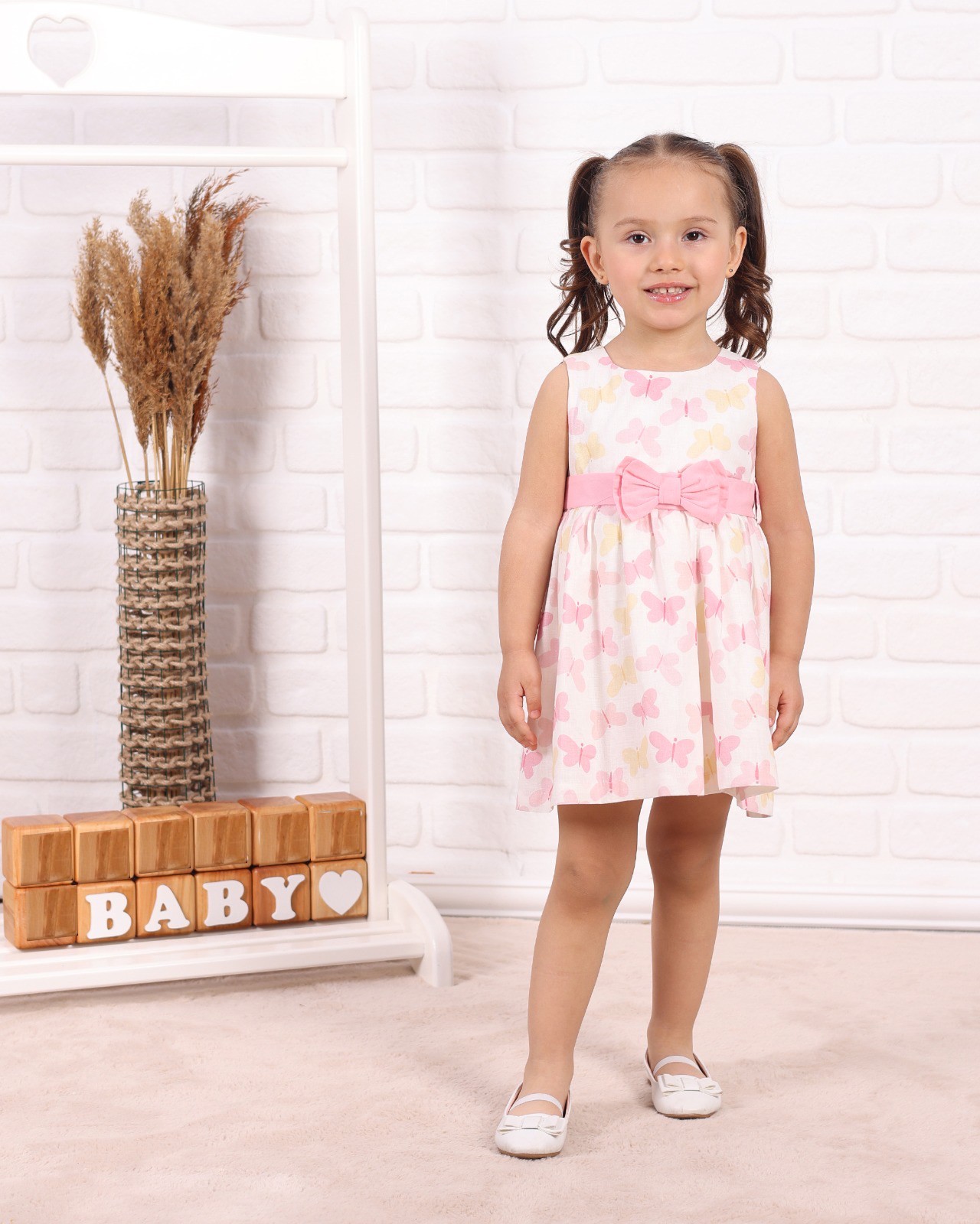 Butterfly Fiyonk Detaylı Kız Çocuk Elbise