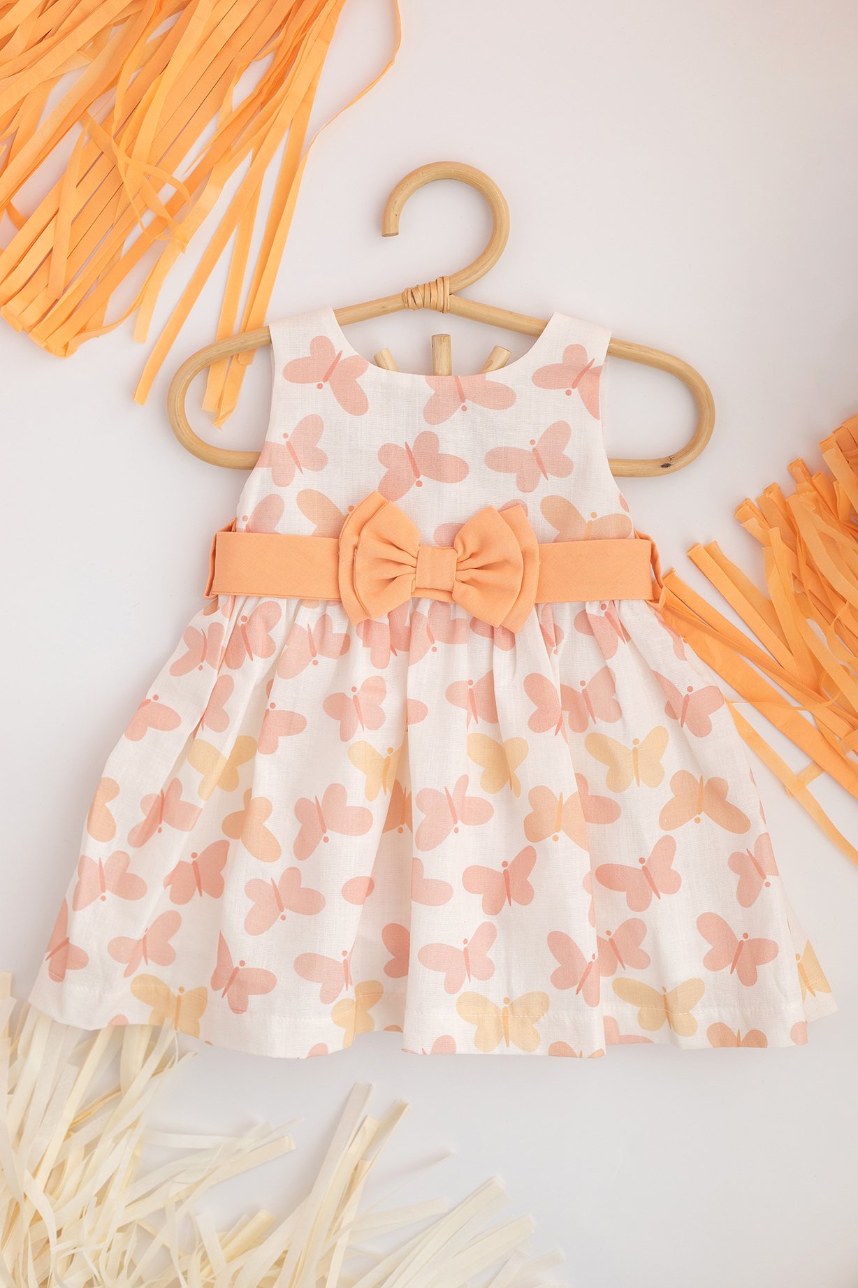 Butterfly Fiyonk Detaylı Kız Çocuk Elbise-Kayısı