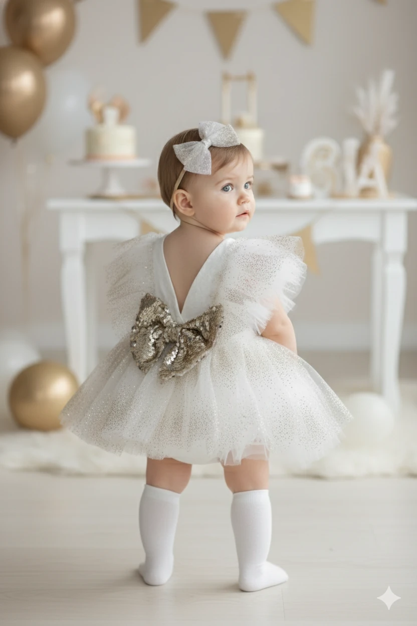 Golden Dream Romper Simli Tütü Elbise 6-9-12-18-24 Ay