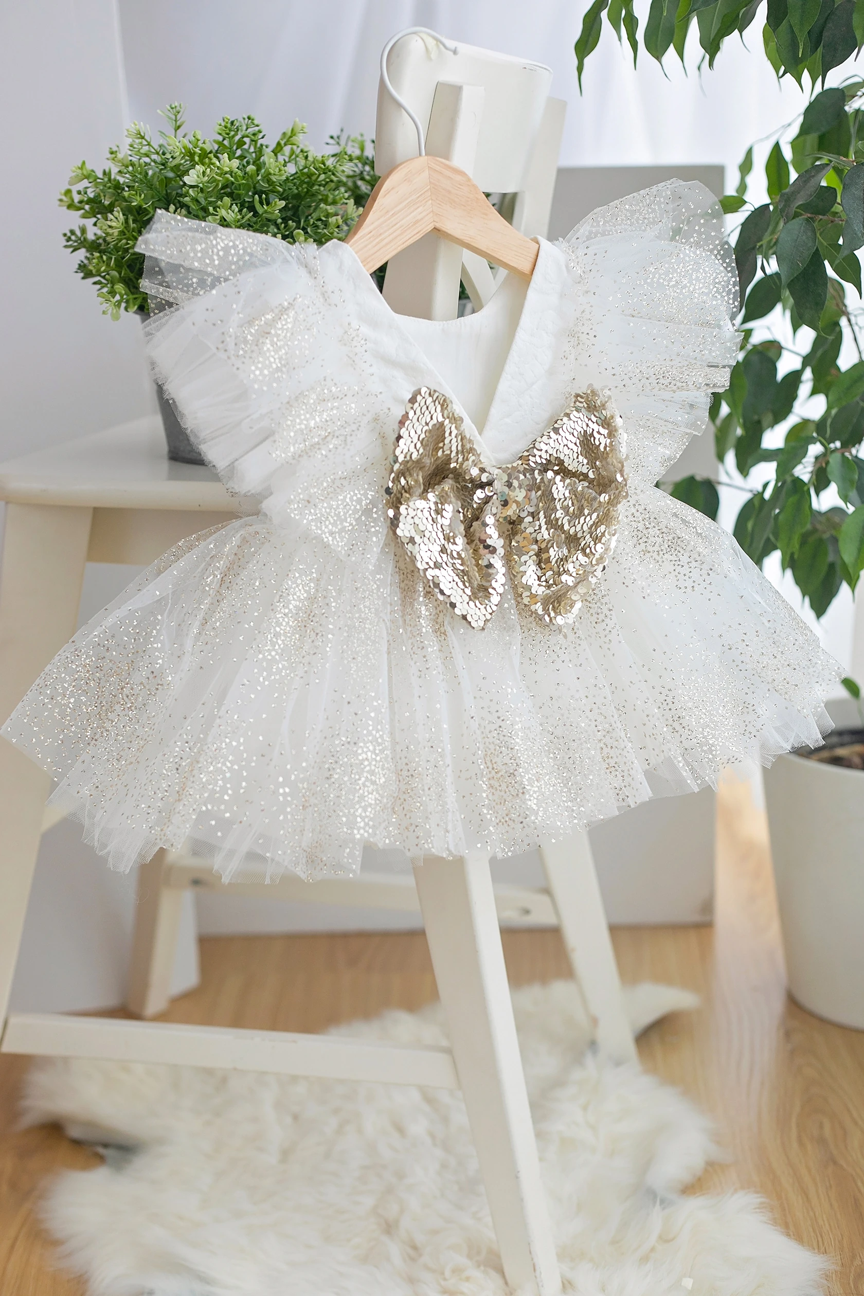 Golden Dream Romper Simli Tütü Elbise 6-9-12-18-24 Ay