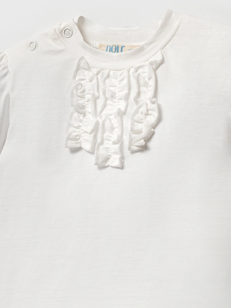 Açık Mavi Çiçek İşlemeli Kız Bebek Salopet Tulum ve Fırfırlı Bluz Takımı