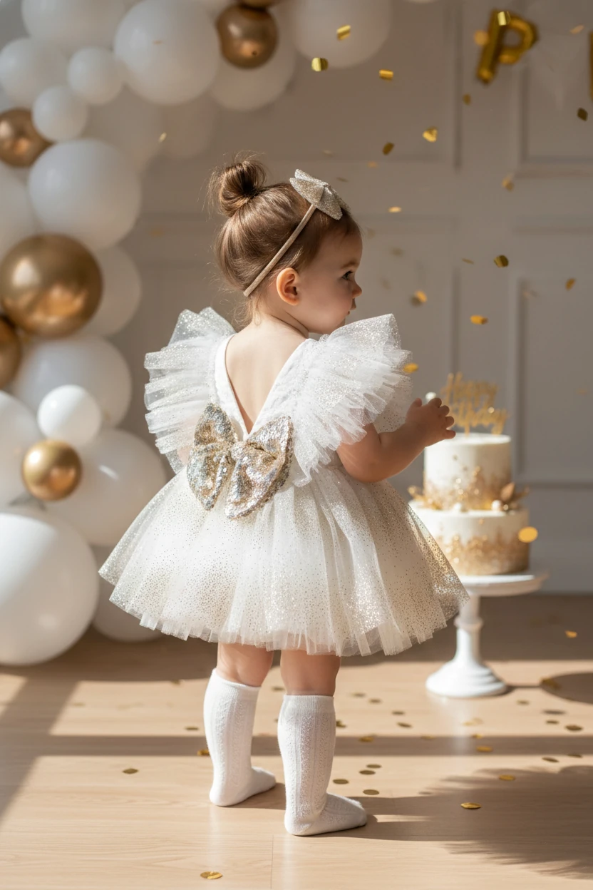 Golden Dream Romper Simli Tütü Elbise 6-9-12-18-24 Ay