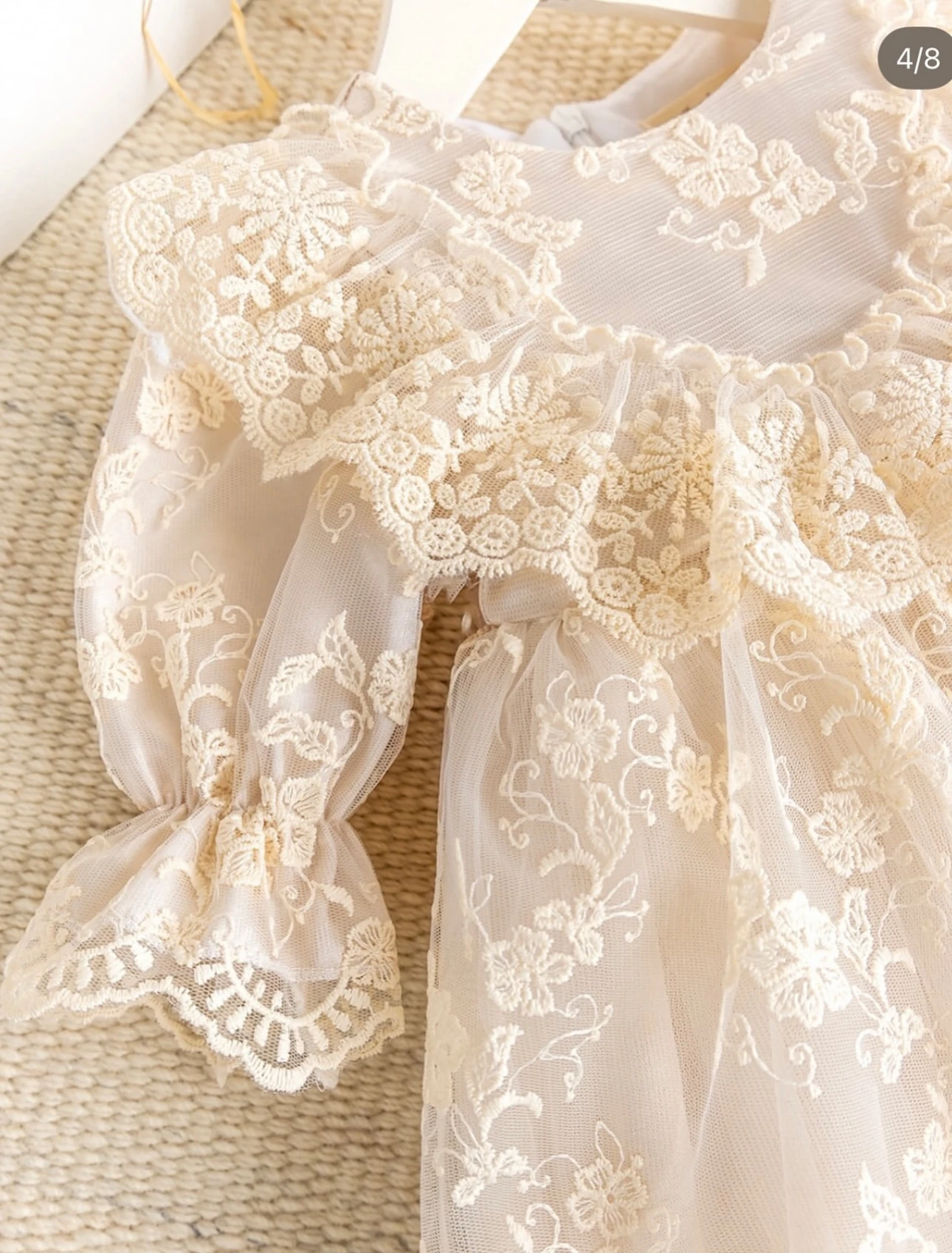 Kız Bebek Krem Dantel Mevlüt Seti 0-3 Ay & 3-6 Ay | Toka + Patik + Çorap 4’lü Set | Özel Gün – Fotoğraf Çekimi