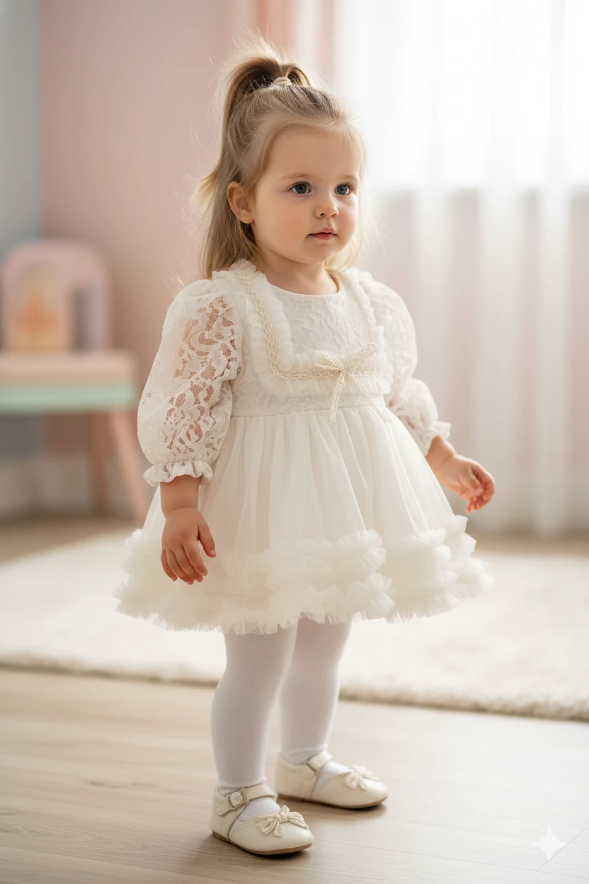 Bebek Kız Dantelli Tüllü Elbise 3-6-9-12-18 Ay