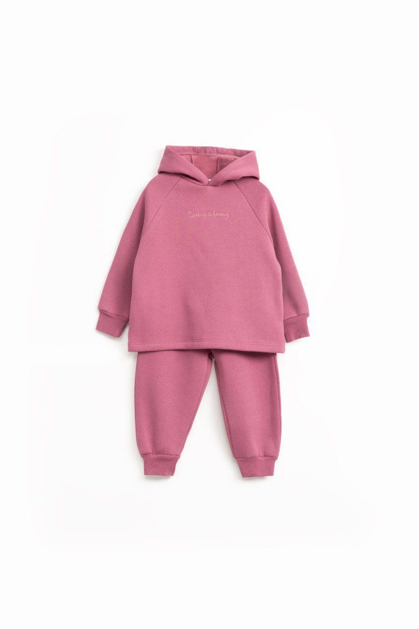 Kız Çocuk Gül Kurusu Şardonlu Kapüşonlu Sweatshirt & Jogger Pantolon İkili Takım (1-6 Yaş)