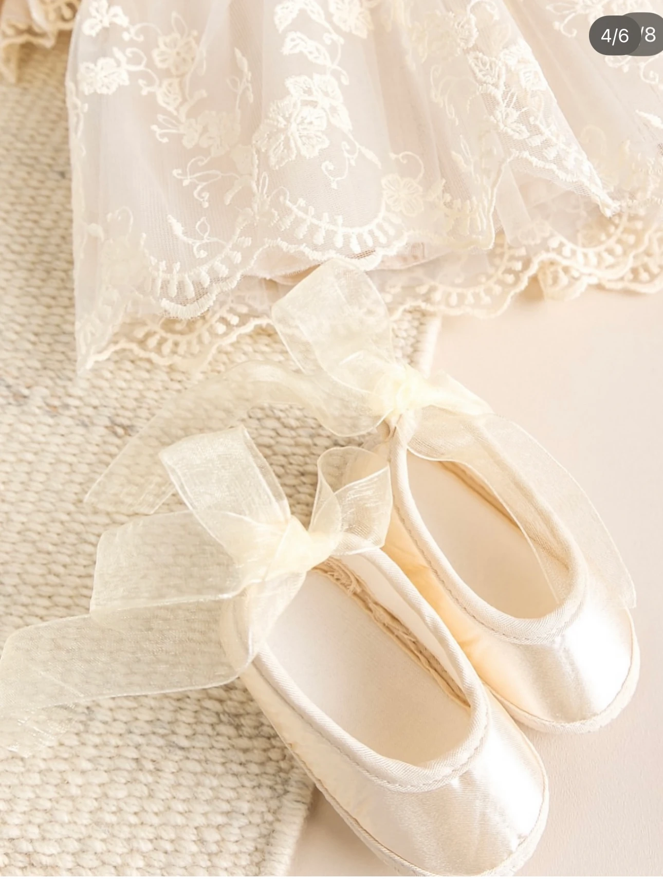 Kız Bebek Krem Dantel Mevlüt Seti 0-3 Ay & 3-6 Ay | Toka + Patik + Çorap 4’lü Set | Özel Gün – Fotoğraf Çekimi