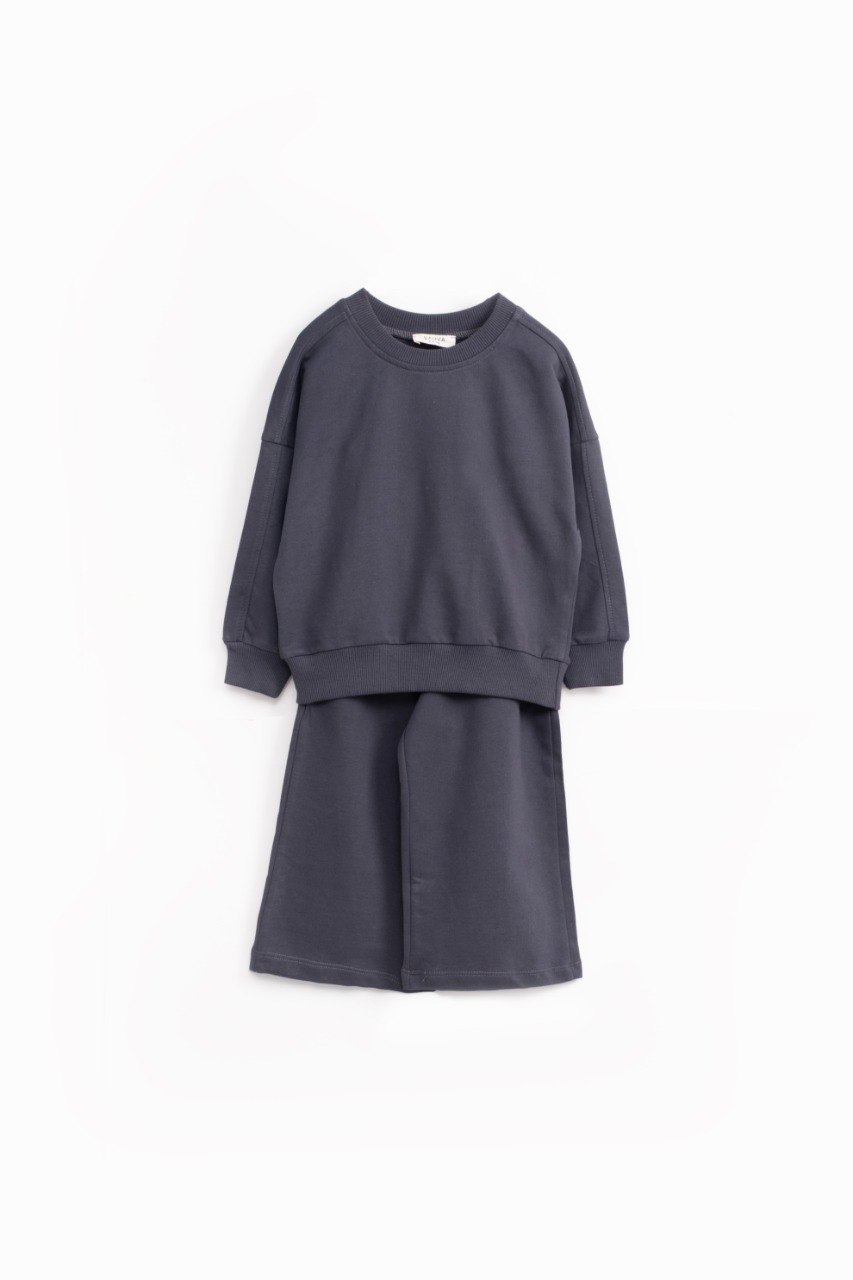 Kız Çocuk Antrasit  Sweatshirt & Flare Pantolon İkili Takım  ( 1-6 Yaş)