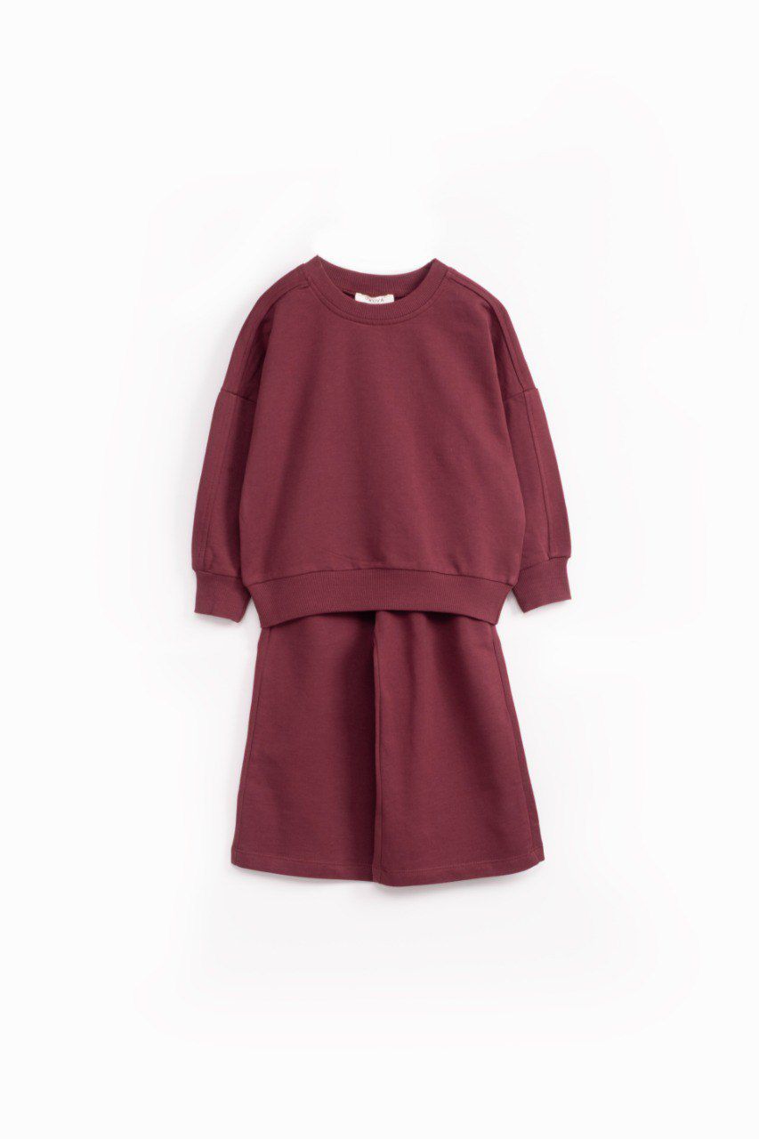 Kız Çocuk Bordo Eşofman Takımı – Wide Leg Bol Paça, Oversize Sweat (1-6 Yaş)