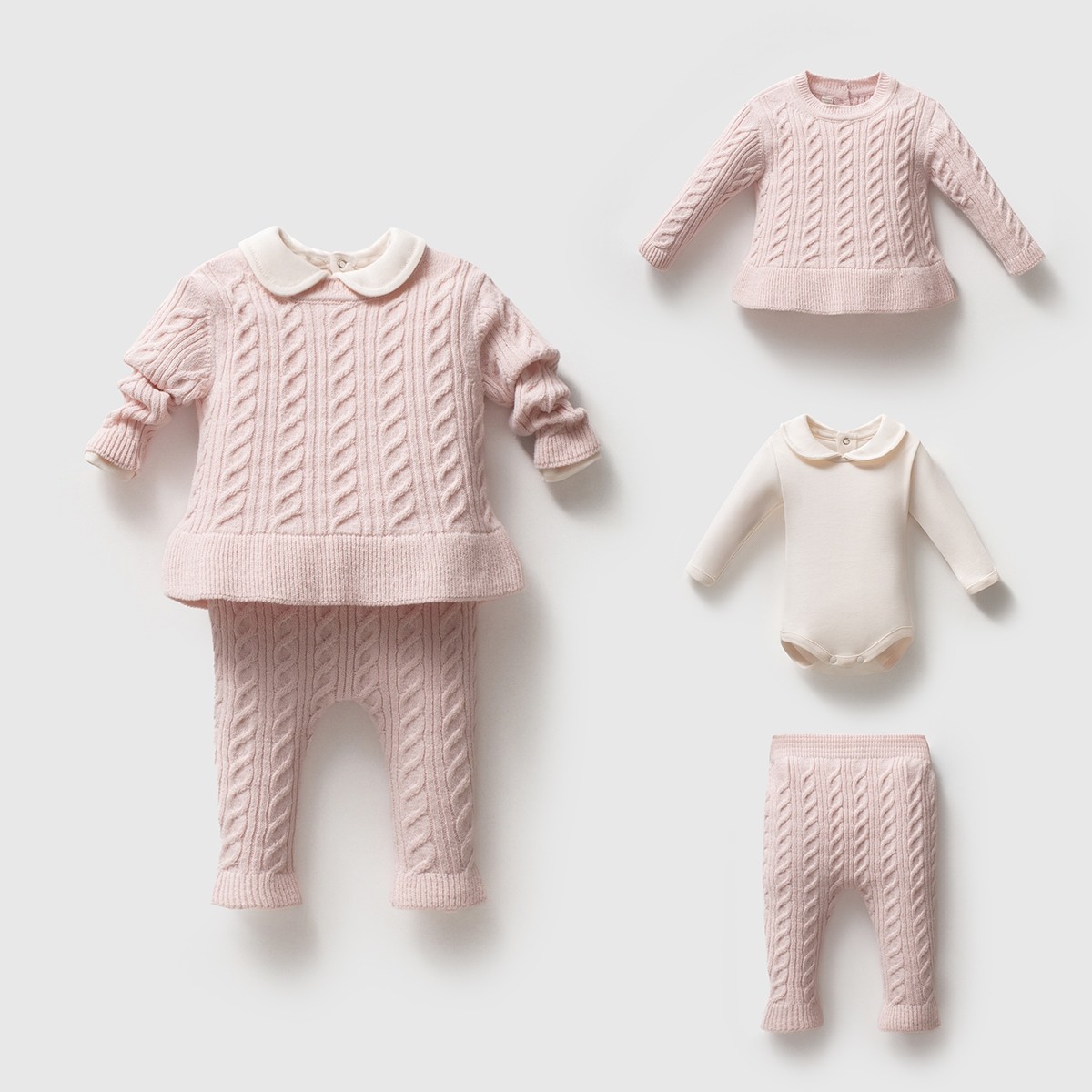 Premium Pembe Renk Saç Örgü Triko Takım – 0-12 Ay Arası Şıklık ve Konfor 