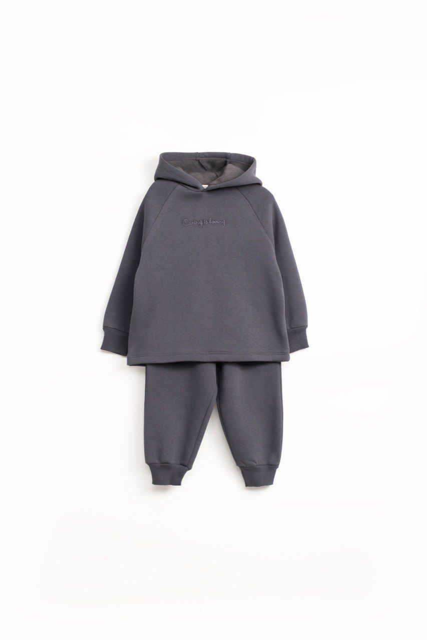 Kız Çocuk Antrasit Şardonlu Kapüşonlu Sweatshirt & Jogger Pantolon İkili Takım (1-6 Yaş)